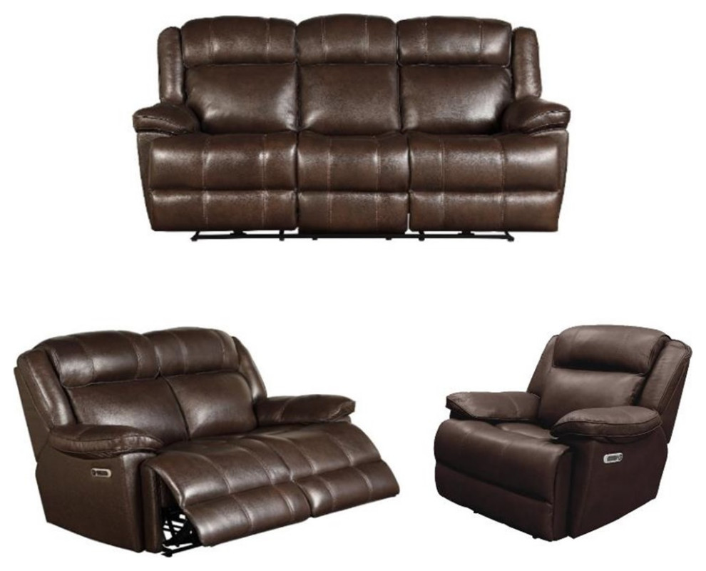 Home Square 3 Piece Set with Power Recliner  ampLoveseat  ampSofa in Brown   Living Room Furniture Sets   by Homesquare  Houzz