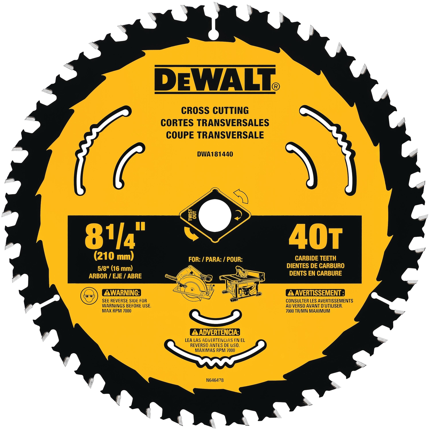 DW 8-1/4 in. D X 5/8 in. Tungsten Carbide Circular Saw Blade 40 teeth 1 pk