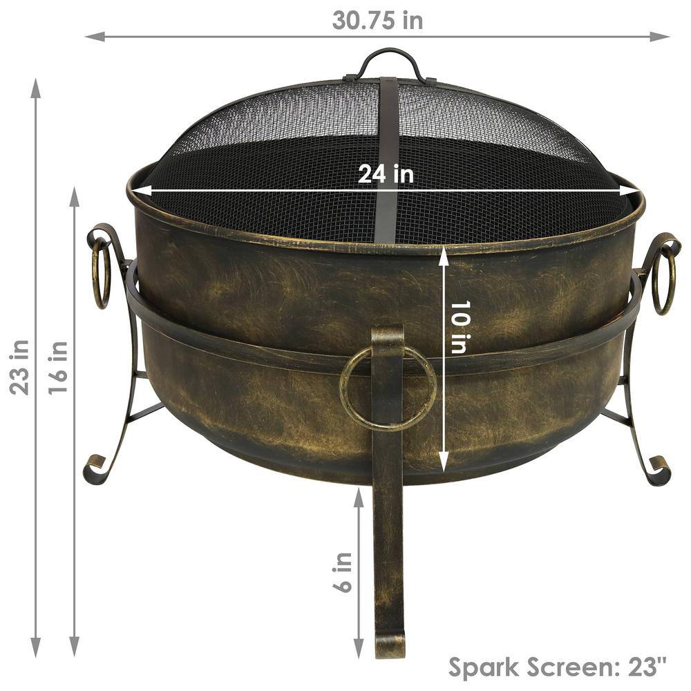 Sunnydaze Decor Cauldron 24 in. x 23 in. Round Steel Wood Fire Pit with Spark Screen in Black NB-CF24