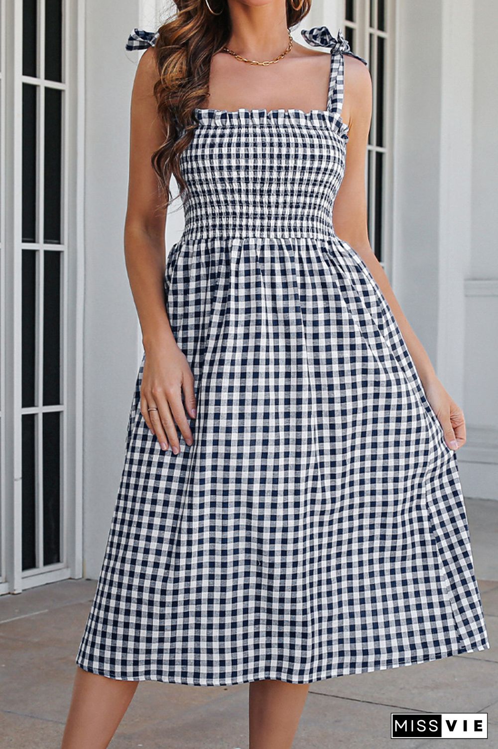 Plaid Print Sleeveless Midi Dress Wholesale