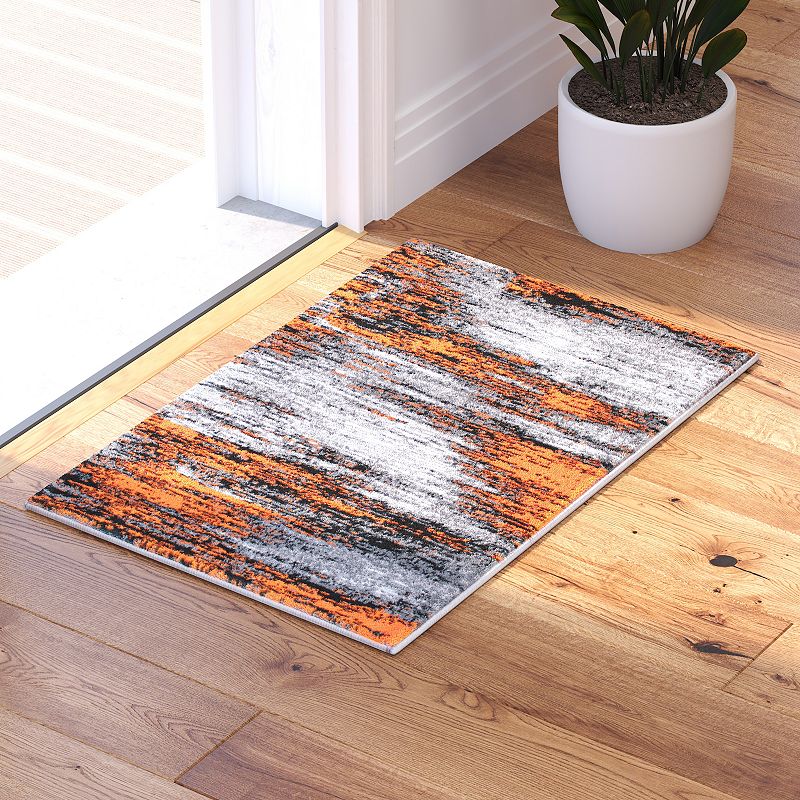 Masada Rugs Masada Rugs Trendz Collection 2'x3' Modern Contemporary Area Rug Mat in Orange， Gray and Black - Design Trz863