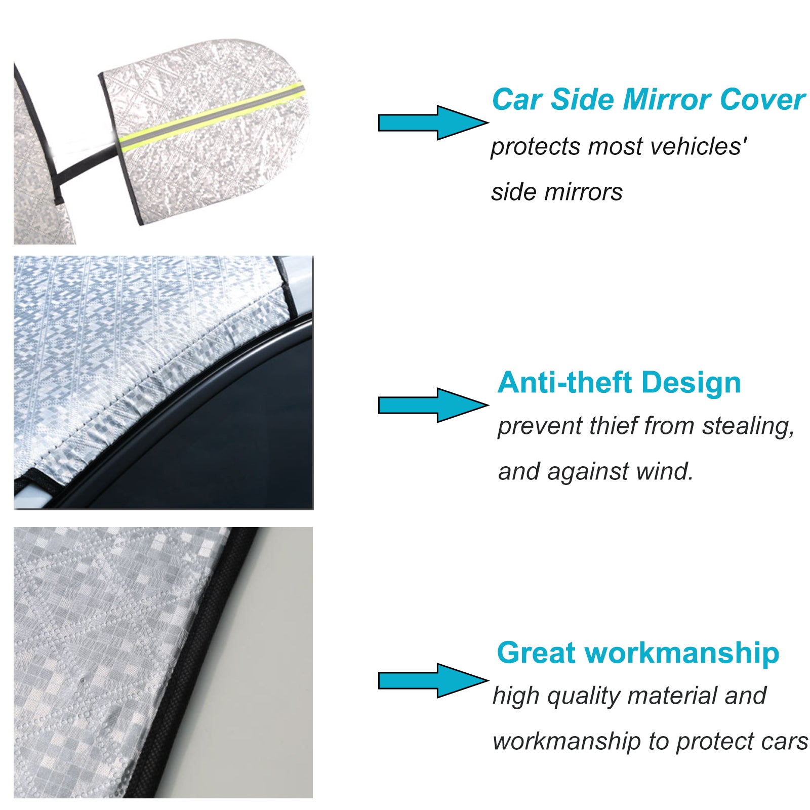 CGACOL Car Windshield Snow Cover Windshield Winter Cover Large 5 Layers Thickness Snow Protector Covers Sun Shade with Side Mirrors Cover for Snow Ice Sun Frost Protection， 63