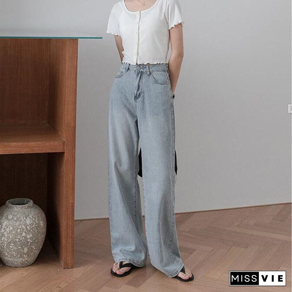 Woman Jeans High Waist Clothes Wide Leg Denim Clothing Blue Streetwear Vintage Quality Fashion Harajuku Straight Pants