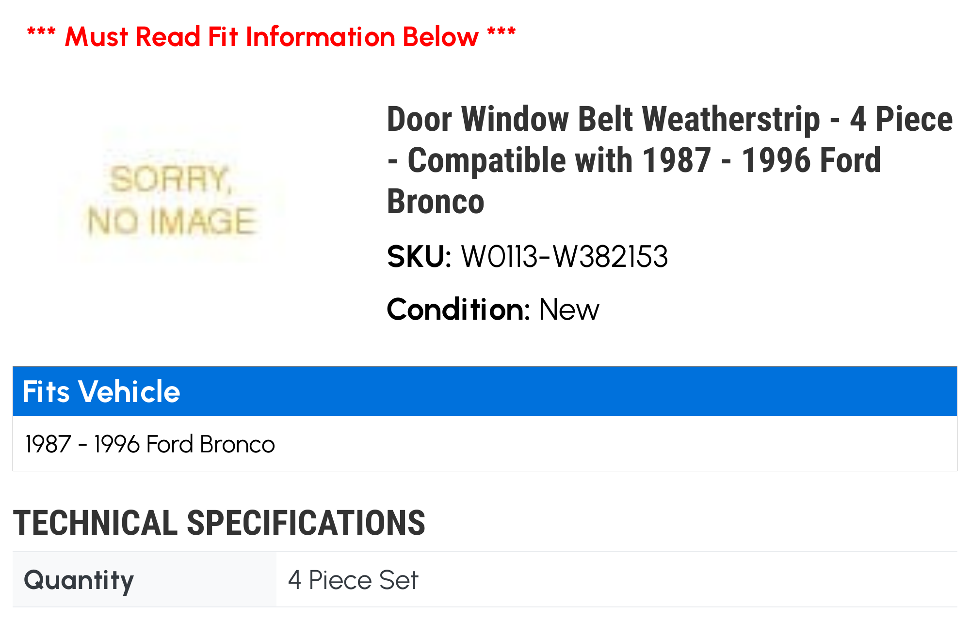 Door Window Belt Weatherstrip - 4 Piece - Compatible with 1987 - 1996 Ford Bronco 1988 1989 1990 1991 1992 1993 1994 1995