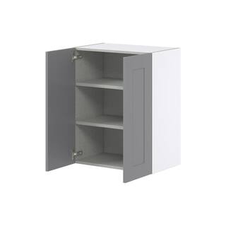 J COLLECTION Bristol Painted Slate Gray Shaker Assembled Wall Kitchen Cabinet (24 in. W x 30 in. H x 14 in. D) DSW2430-2-BR