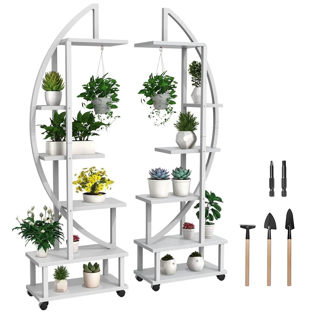 Metal Plant Stand Indoor with Wheels, Creative Heart Shape Plant Shelf Holder, 6 Tier Tall Plant Stand for Indoor Plants Multiple Plant Rack for Home Decor, Balcony, Patio, Garden.Extra Gardening Tools &Screwdriver Drill Bit as gifts