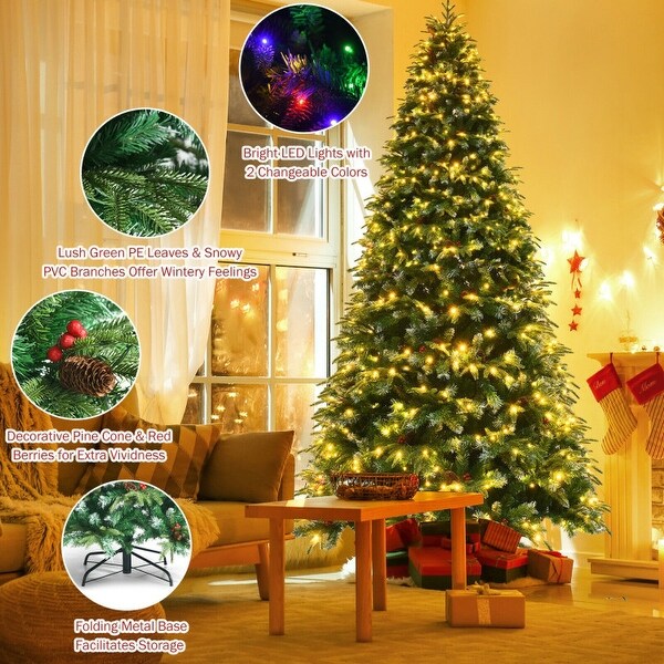 PreLit Snowy Christmas Hinged Tree with Flash Modes and MultiColor Lights