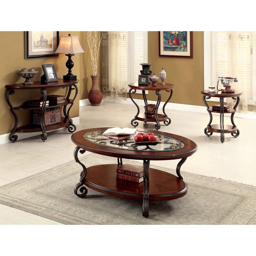 Raiz Traditional Cherry 22 inch Metal 2 Shelf Side Table by Furniture of America