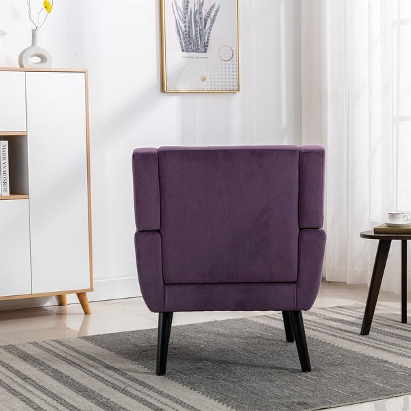 Linen Fabric Velvet Upholstered Accent Chair with Square Arm and Black Solid Wood Legs