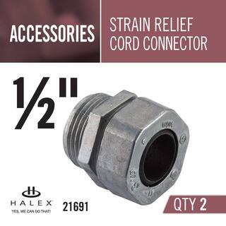 Halex 12 in. 0.260 - 0.375 Strain-Relief Cord Connectors (2-Pack) 21691