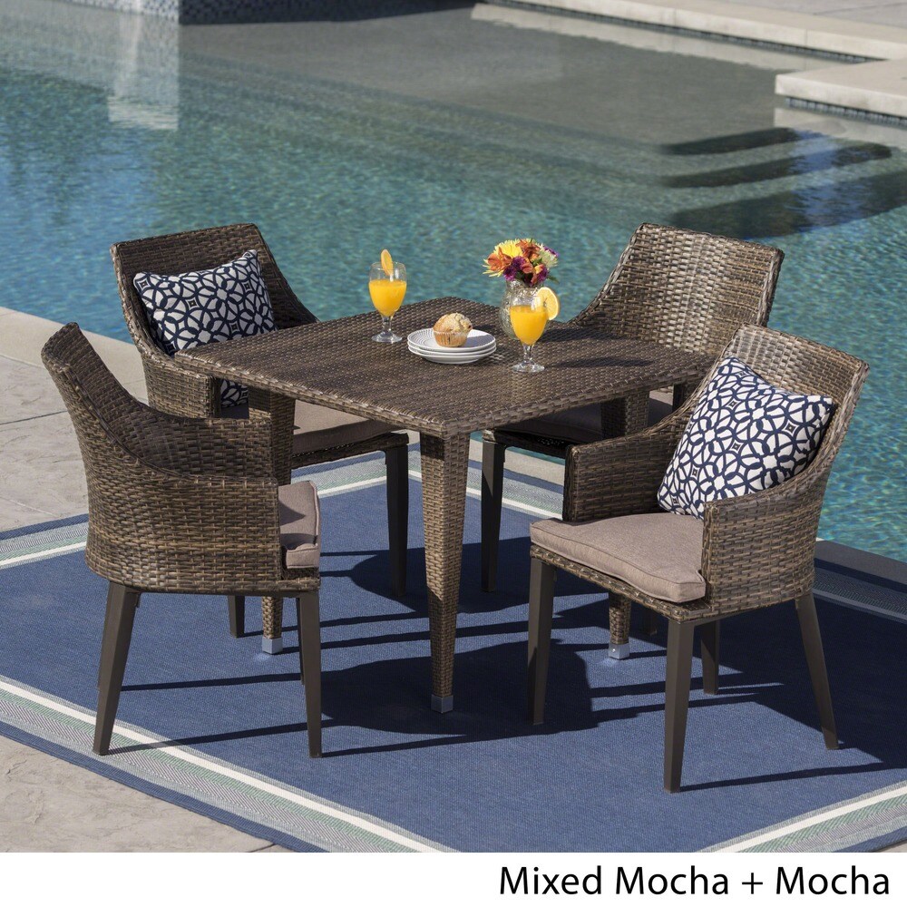 Lenox Outdoor 5 piece Square Wicker Dining Set with Cushions by Christopher Knight Home