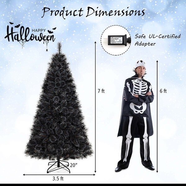 6/7/8 FT PreLit Black Halloween Christmas Tree Artificial Full Tree