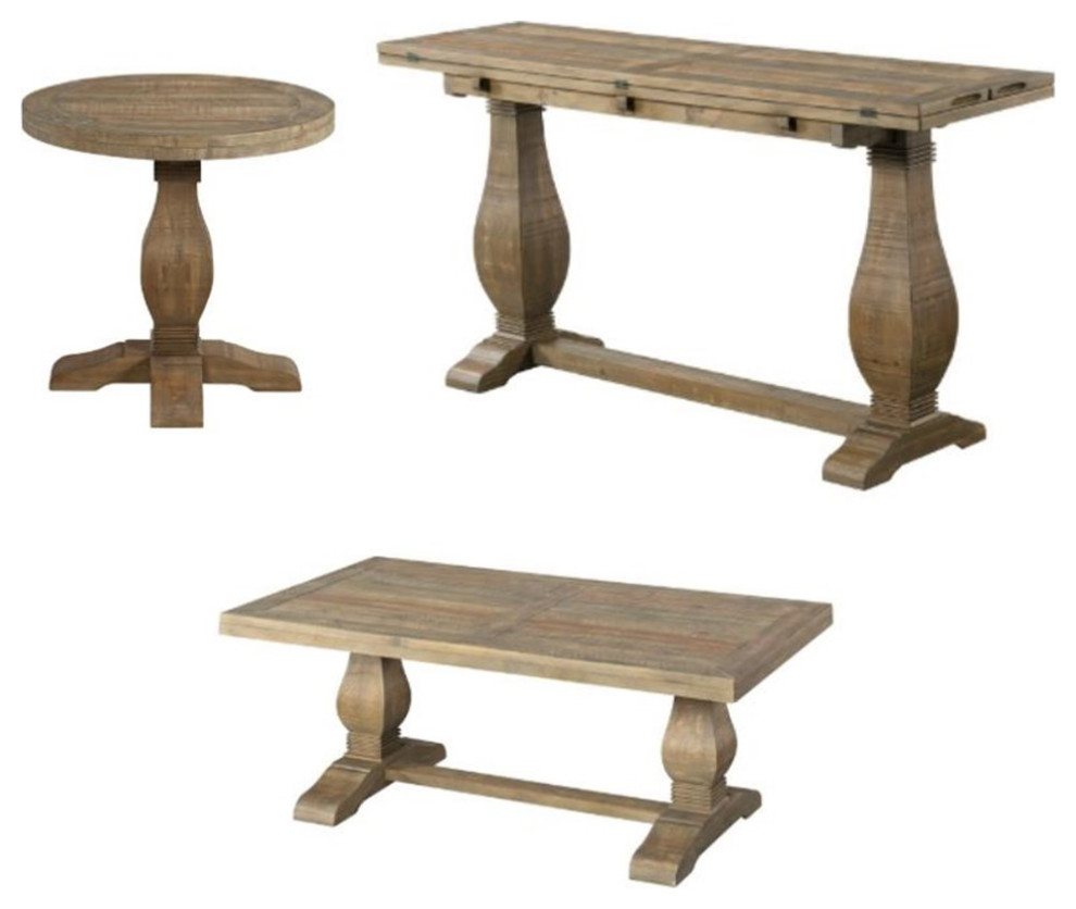 Home Square 3 Piece Set with Sofa Table  ampRound End Table  ampCoffee Table   Traditional   Coffee Table Sets   by Homesquare  Houzz