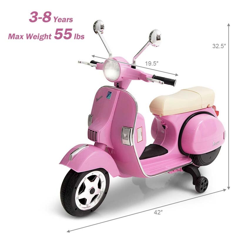 6V Kids Ride on Vespa Scooter Battery Powered Electric Riding Toy Motorcycle with Training Wheels