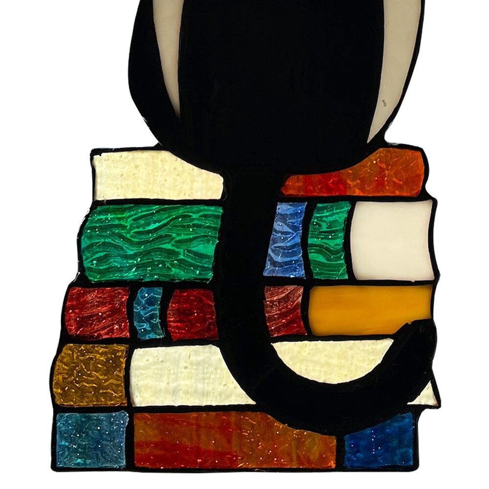 River of Goods Cat on Books River of Goods Stained Glass Vertical Window Panel   6\