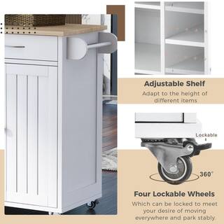 Nestfair White Kitchen Island with 2-Storage Cabinets and 4-Locking Wheels LKK294554K