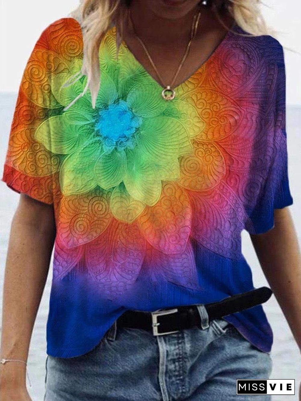 Summer Print V-Neck Comfortable T-Shirt