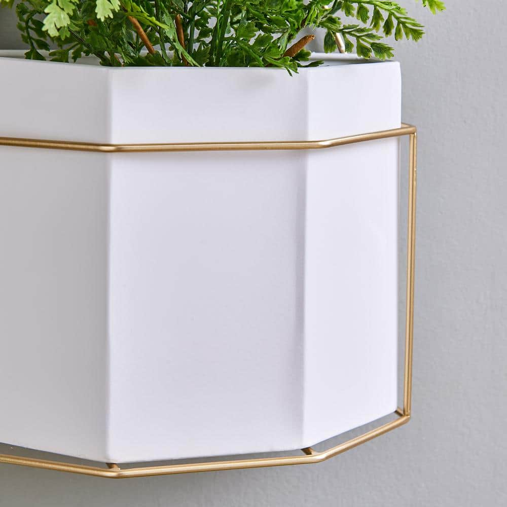 DANYA B Geometric White and Gold Metal Wall Mounted Planters (Set of 3) FHB1469