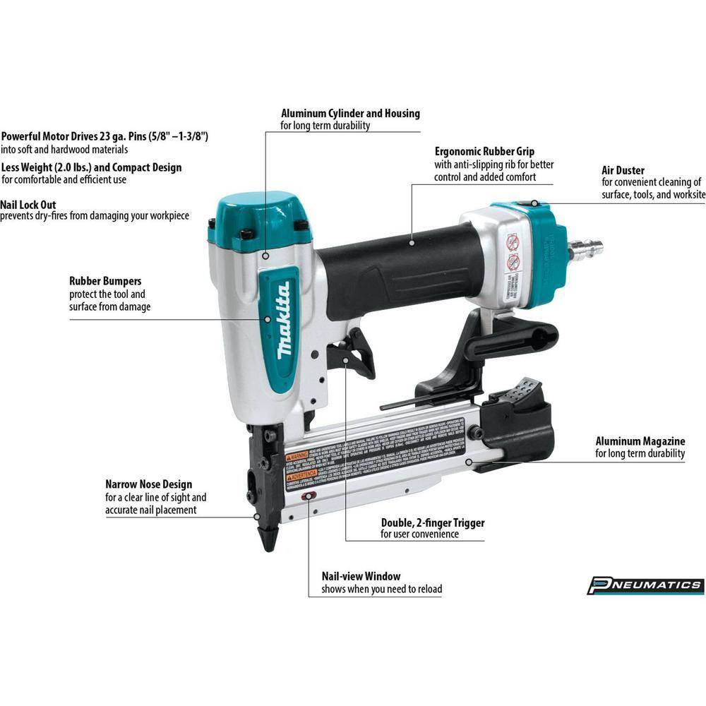 Makita Pneumatic 23-Gauge 1-38 in. Pin Nailer AF353