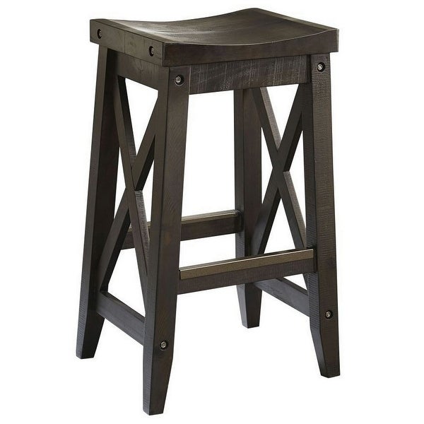 31 Inches Saddle Seat Wooden Barstool， Brown