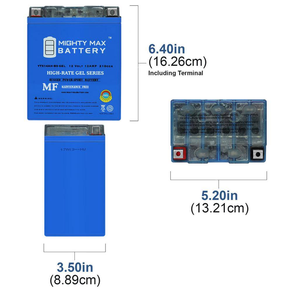 MIGHTY MAX BATTERY 12-Volt 12 Ah 210 CCA GEL Rechargeable Sealed Lead Acid (SLA) Motorcycle Battery YTX14AHGEL