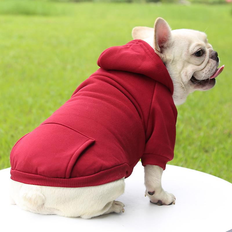 Winter Dog Hoodie Sweatshirts With Pockets Warm Dog Clothes For Small Dogs Chihuahua Coat Clothing Puppy Cat Custume (small， Wine Red)