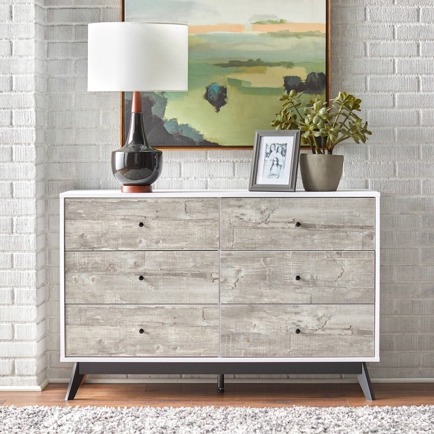 Crislana Mid century Modern 6 Drawer Dresser Gray white Buylateral