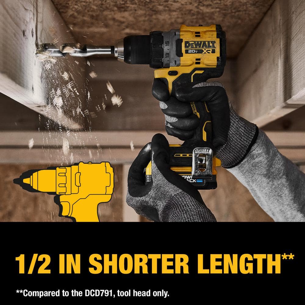 DEWALT DCD800P1 20V MAX XR Lithium-Ion Cordless Compact 1/2 in. Drill/Driver Kit， 20V MAX 5.0Ah Battery， and Charger