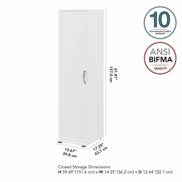 Bush Business Furniture Universal Tall Narrow Storage Cabinet with Door and Shelves in White