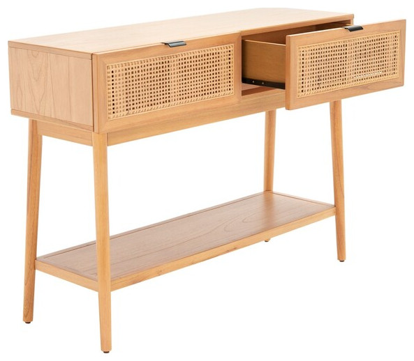 Baisley 2 Drawer Rattan Console Table Natural Safavieh   Tropical   Console Tables   by HedgeApple  Houzz