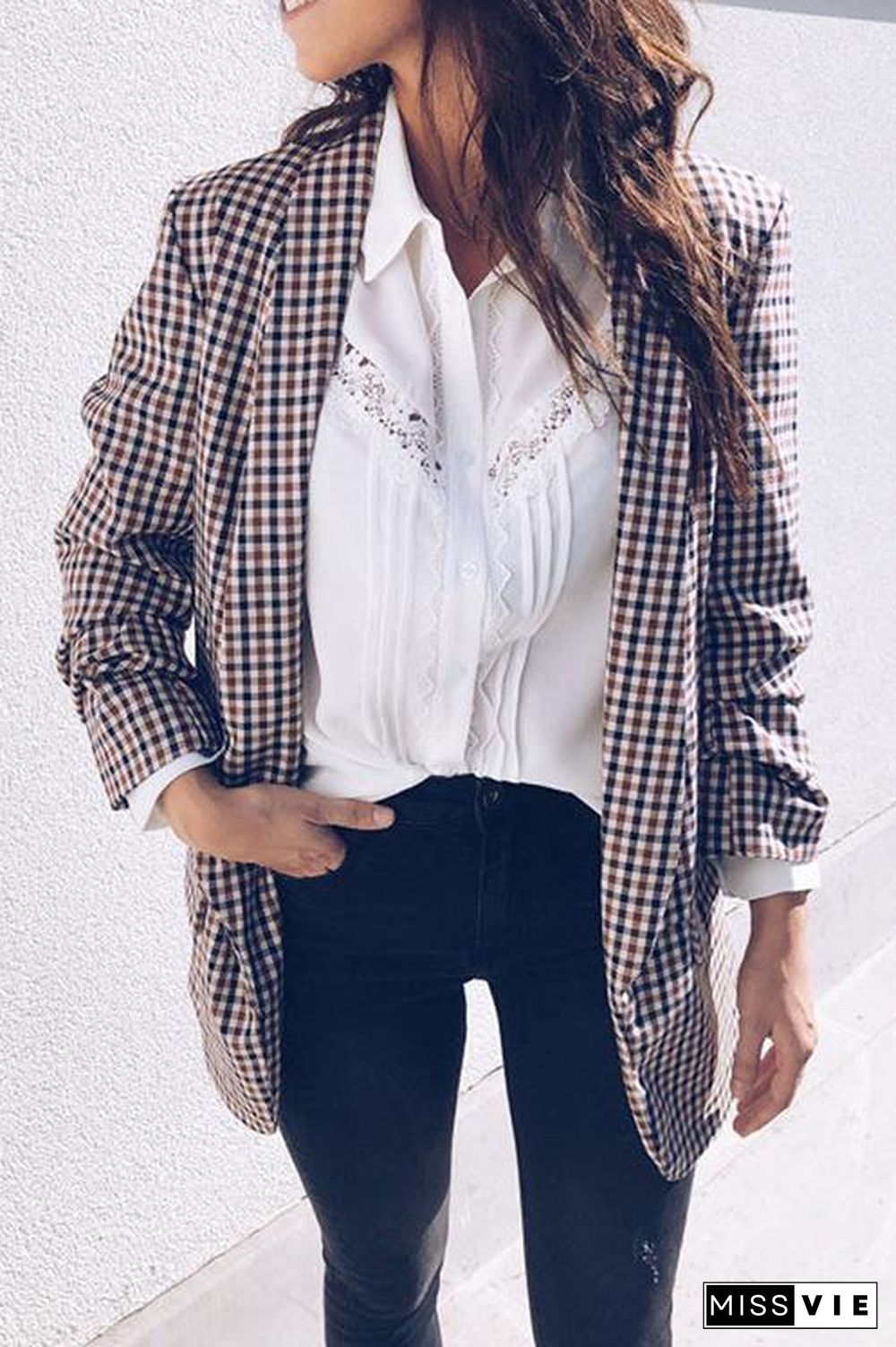 Lapel Comfort Cardigan Small Plaid Jacket