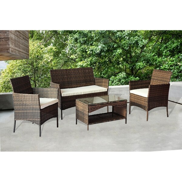 4 Piece Patio Outdoor Rattan Furniture for Garden - Overstock - 37028747