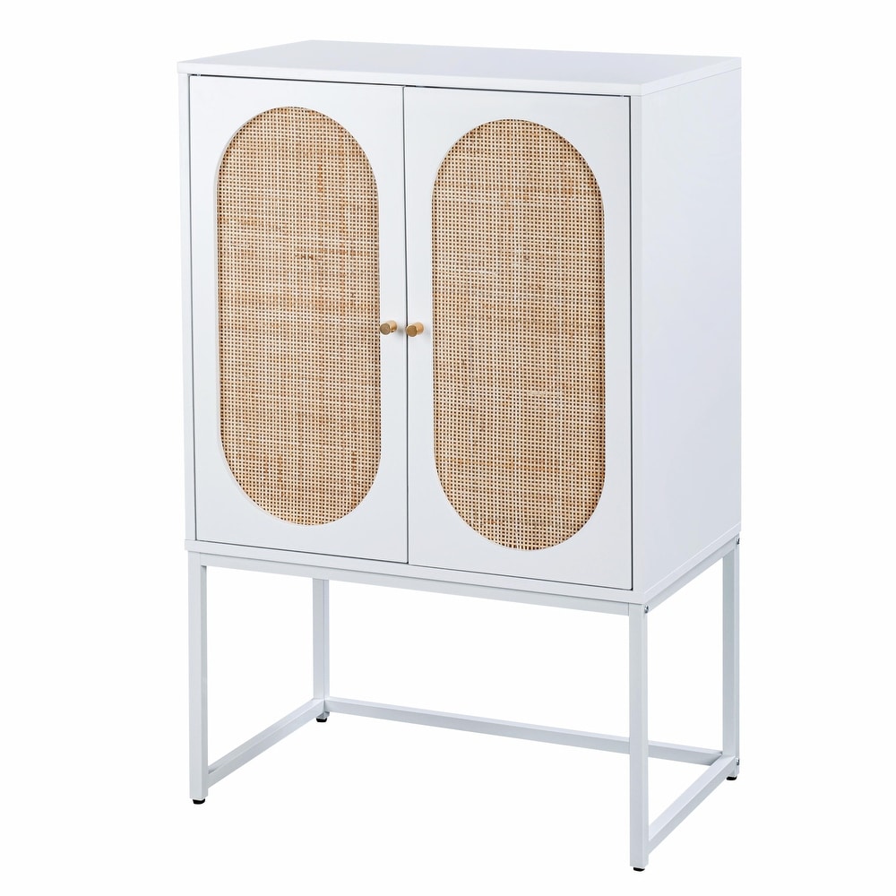 Set of 2 Rattan High Cabinets with 2 Doors and Adjustable Shelf