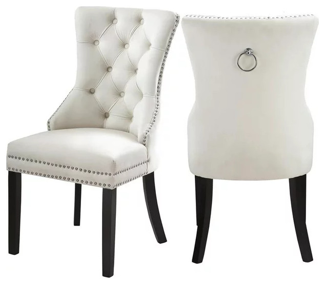 Set of 2 Dining Chair  Plush Velvet Seat  ampButton Tufted Hourglass Back  Cream   Transitional   Dining Chairs   by Decor Love  Houzz