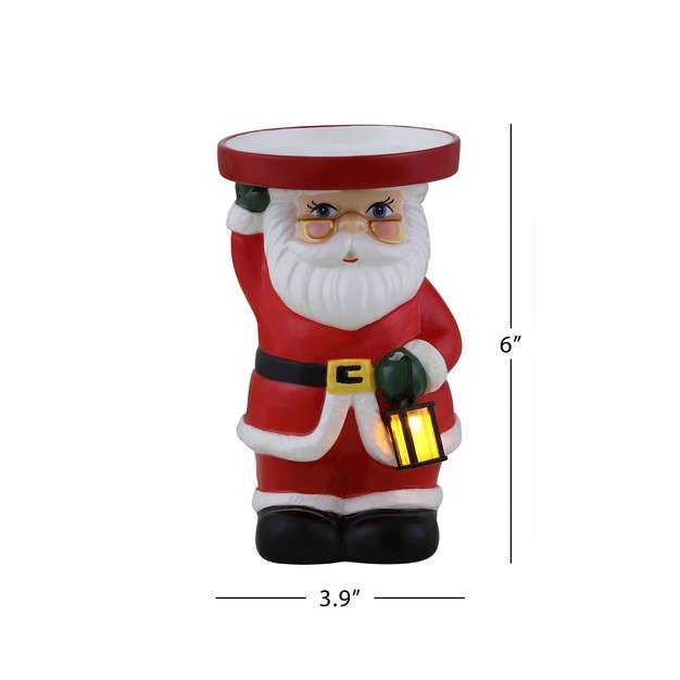 Ceramic Lit Santa Candle Holder And Flameless Candle