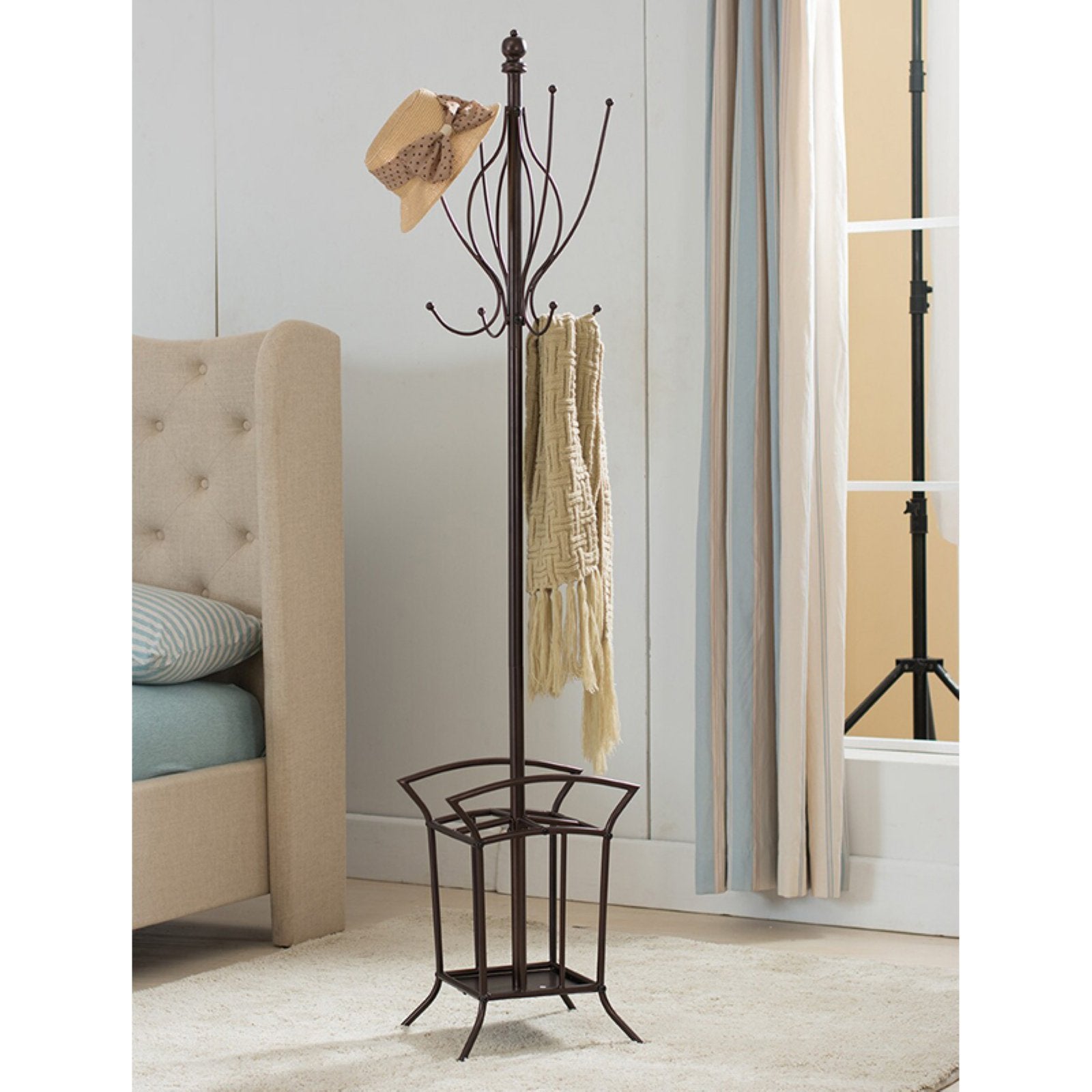 K andamp; B Furniture Metal Coat Rack with Umbrella Stand - 69H in.