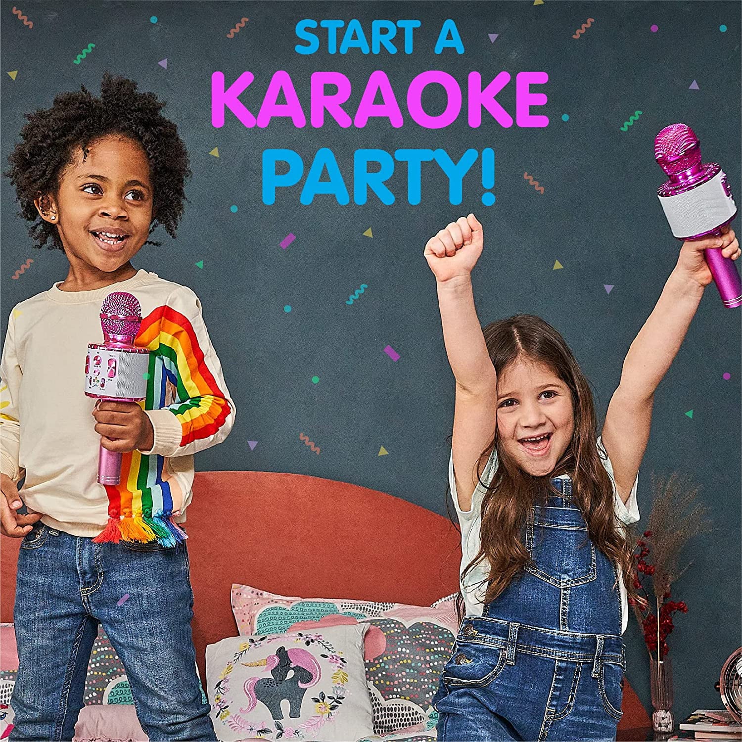 Move2Play Kids Star Karaoke， Kids Bluetooth Microphone， + 15 Pre-Loaded Nursery Rhymes， Boy and Girls Toy， Gift for 2， 3， 4， 5， 6+ Years Old