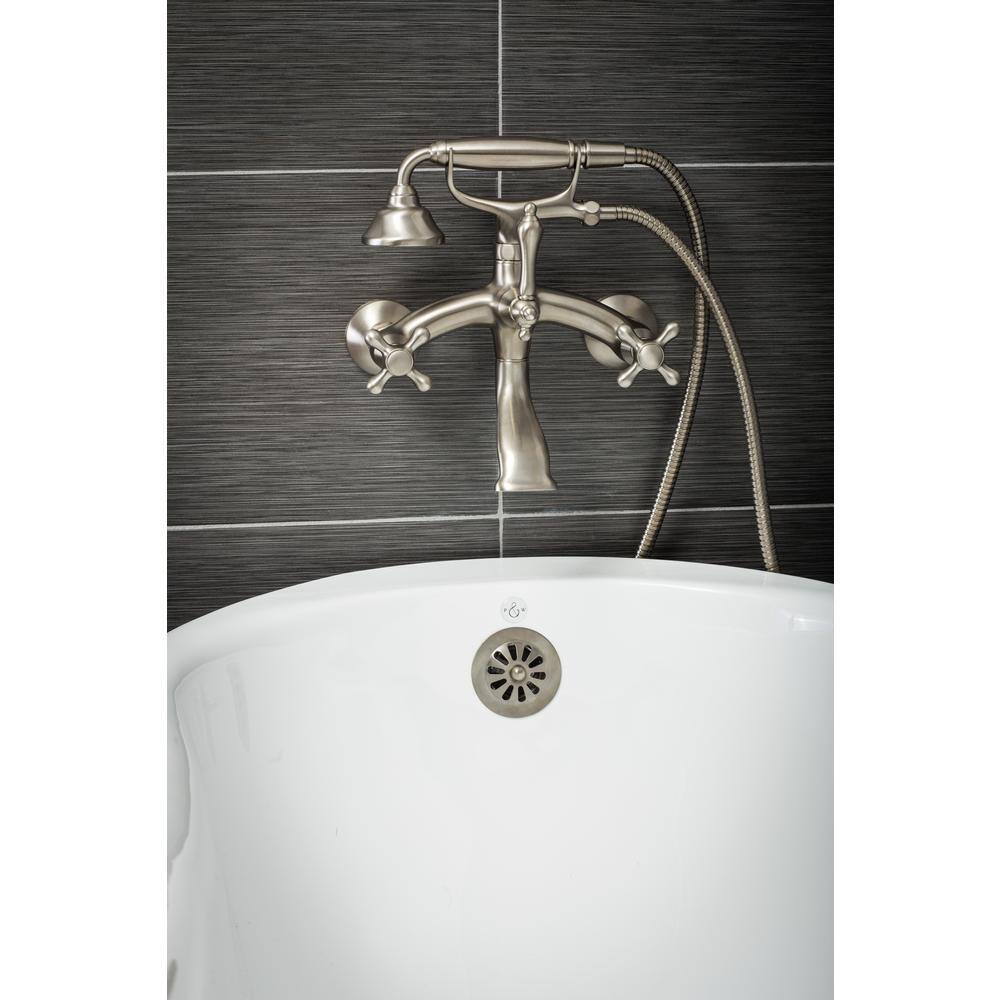 PELHAM  WHITE Vintage Style 3-Handle Wall Mount Claw Foot Tub Faucet with Cross Handles and Handshower in Brushed Nickel PW82511-C-BN