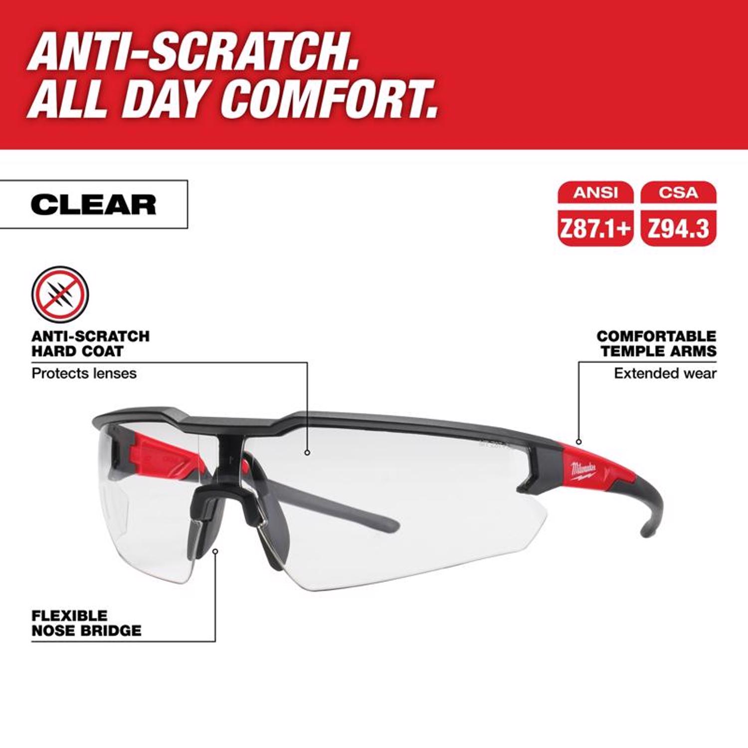 MW Safety Glasses Clear Lens Black/Red Frame 3 pk