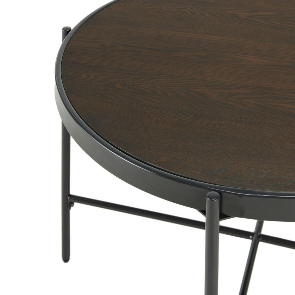 Picket House Furnishings Carlo Round Coffee Table With Wooden Top   Midcentury   Coffee Tables   by BisonOffice  Houzz