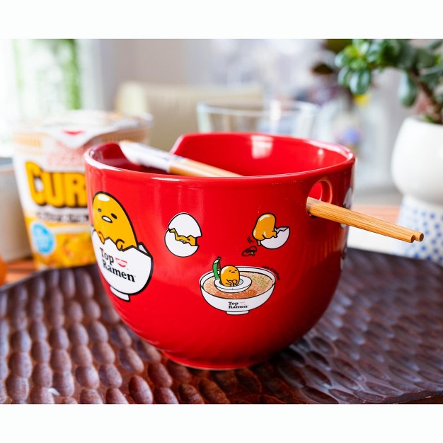 Silver Buffalo Sanrio Gudetama X Nissin Top Ramen 20 ounce Noodle Bowl And Chopstick Set