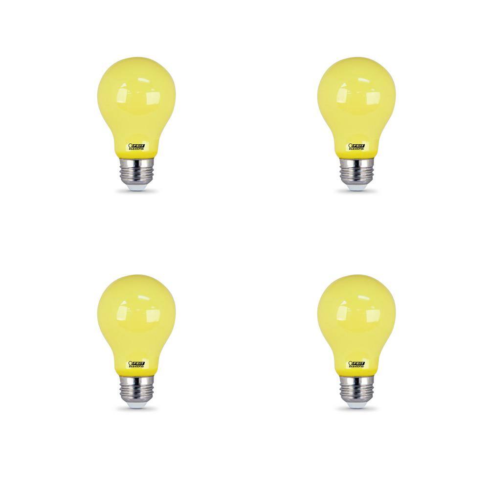 Feit Electric 5-Watt A19 60-Watt Equivalent Medium E26 Base Non-Dimmable Yellow Colored LED Bug Light Bulb (4-Pack) A19BUGLED4