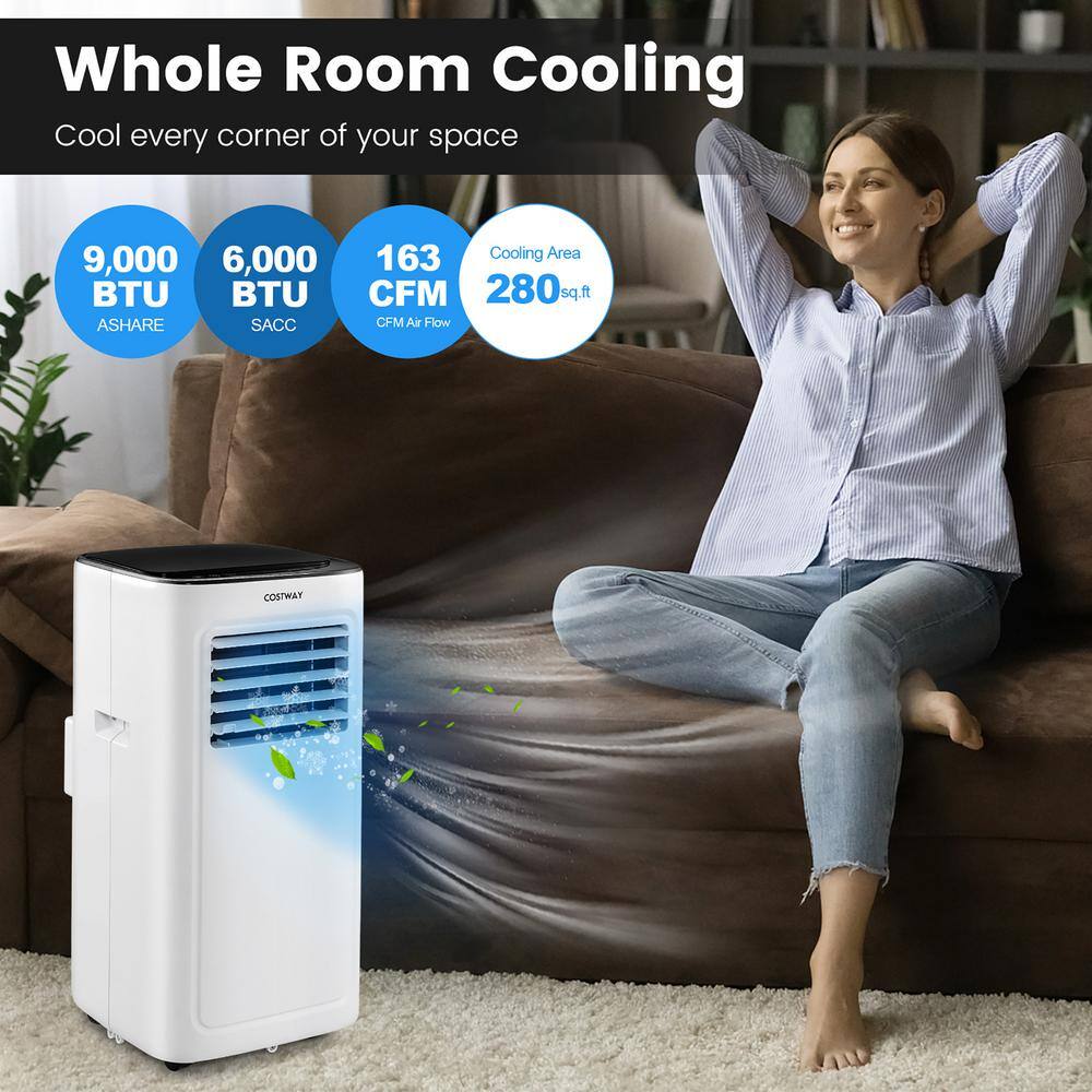 Costway 9000 BTU Portable Air Conditioner AC Unit 3-in-1 Cools 280 Sq. Ft. with Dehumidifier Remote in White FP10343US-WH