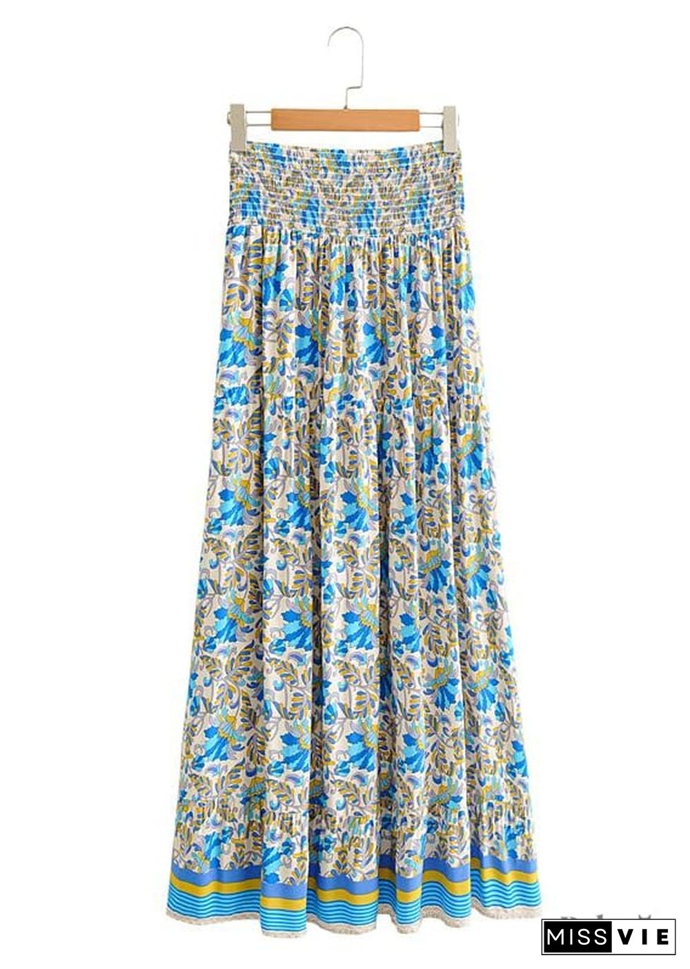 Boho Skirts in Asymmetric Indian Blue Floral For Women