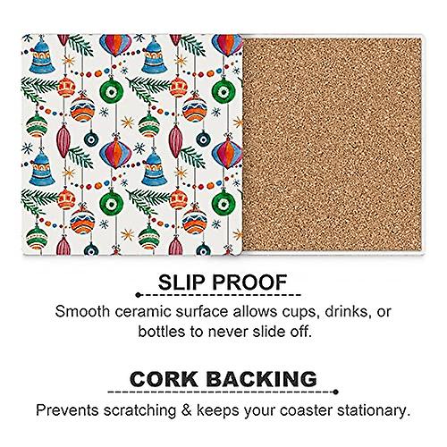 Colourlife Watercolor Christmas Pattern Printed Square Ceramic Coaster For Drinks With Cork Base For Coffee Cups Place Mats For Home Decor Set Of 4 Pi