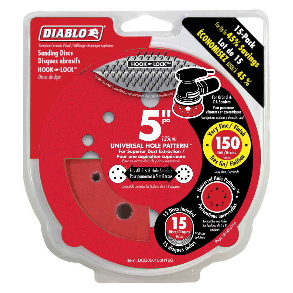 Diablo Tools 5 150 Grit (Very Fine)  ROS Hook and Lock Discs (15-Pack)