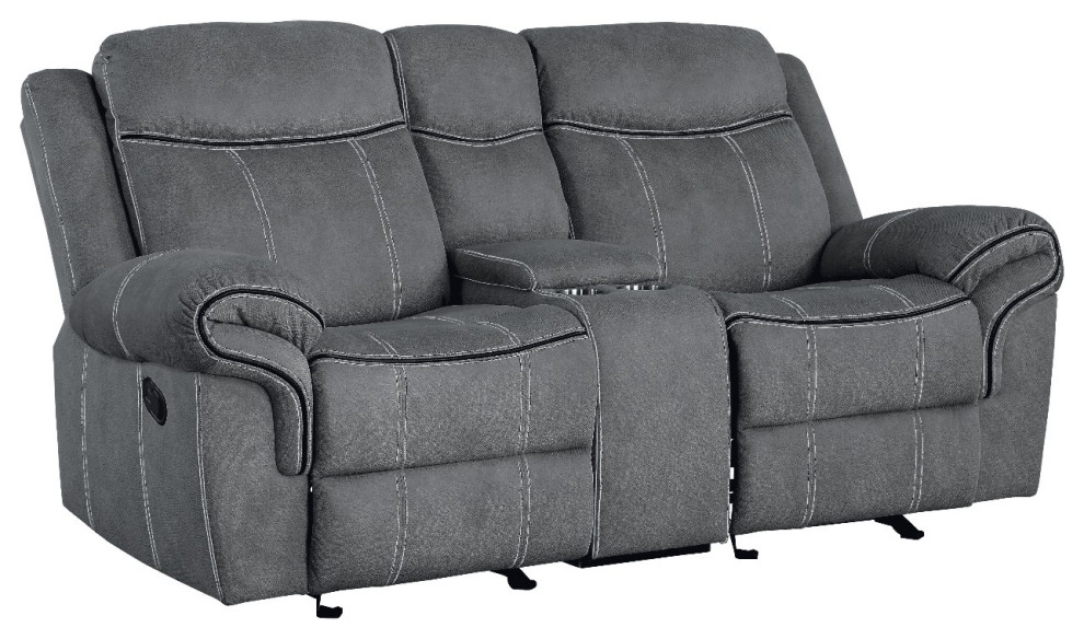 Acme Zubaida Glider Motion Loveseat w USB and Console Two Tone Gray Velvet   Transitional   Loveseats   by AMOC  Houzz