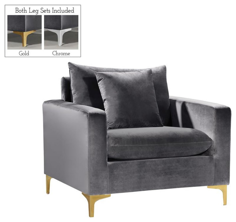 Home Square 3 Piece Set with Velvet Accent Chair Loveseat and Sofa in Gray   Living Room Furniture Sets   by Homesquare  Houzz