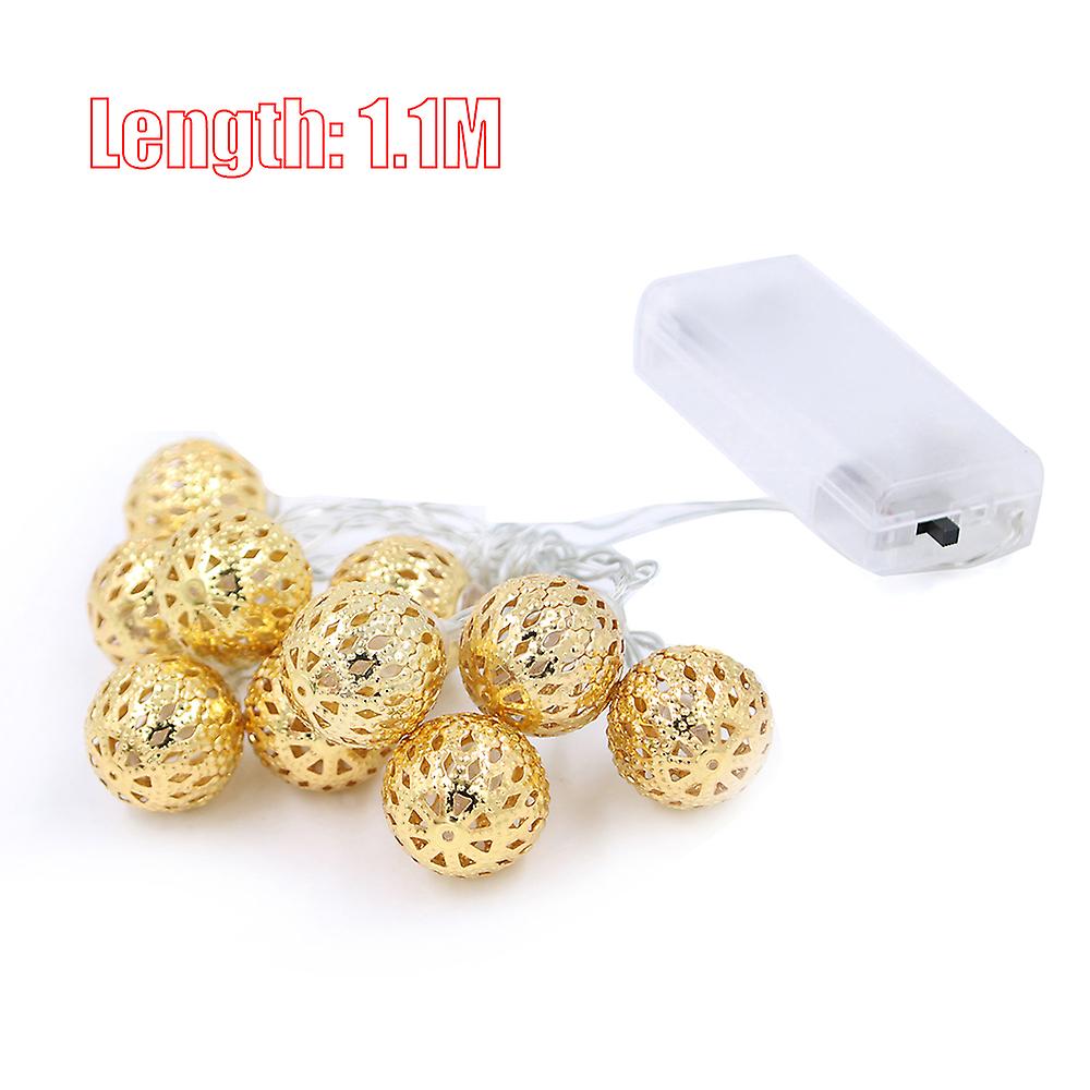 Decorative String Lights 10 Led Metal Ball Light For Christmas Holiday Party Home Garden Decoration Yellow