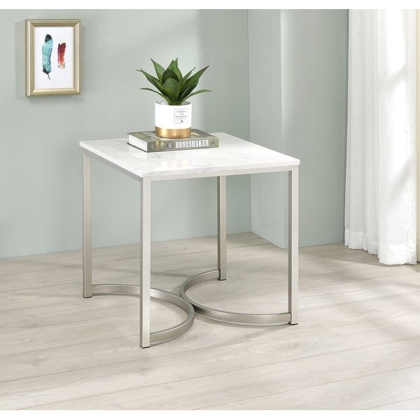 Mia White Faux Marble and Satin Nickel Coffee Table